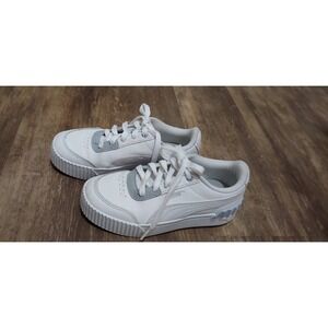 Puma Kids Sneakers White Gray Size 2 C Y EU 33 Lace Up Low Top Athletic Shoes